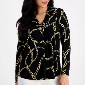 And Klein Black/Gold Link print top Women's Black and Gold Chains Size PS $69